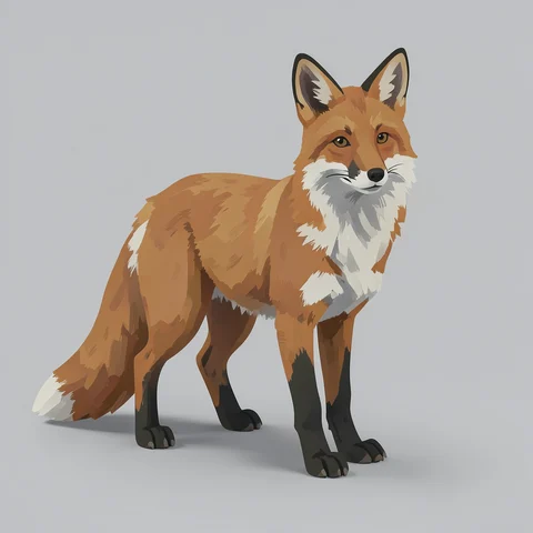 A drawing of a fox on a plain grey background.